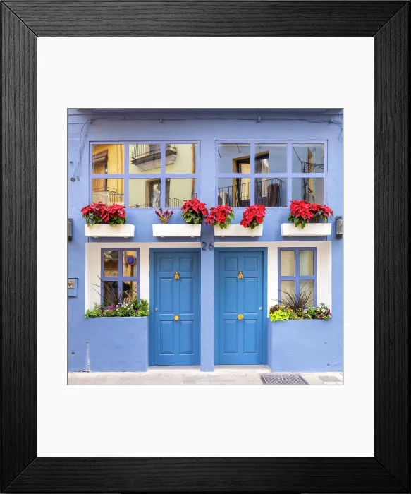 Framed Print : Blue houses with blue doors, Ciudad de los artes y ciencias (City of Arts and Sciences), Valencia, Spain
