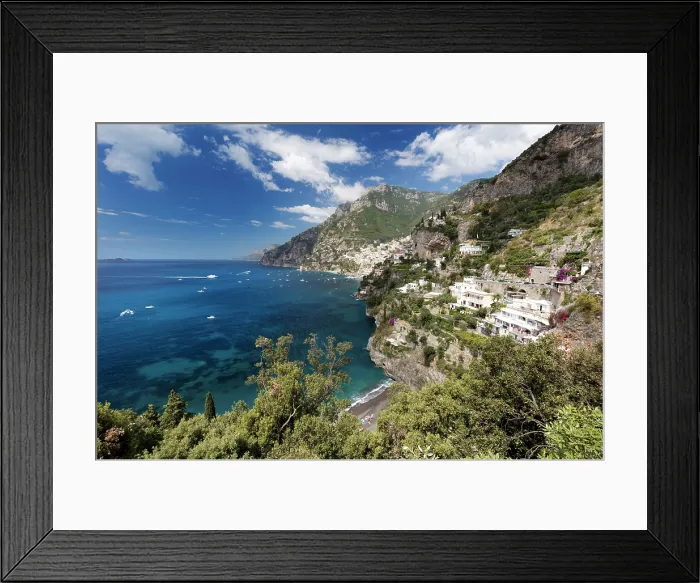 Framed Print : View along the Amalfi Coast with Positano in the distance, Salerno Province, Campania, Italy Framed Print : View along the Amalfi Coast with Positano in the distance, Salerno Province, Campania, Italy