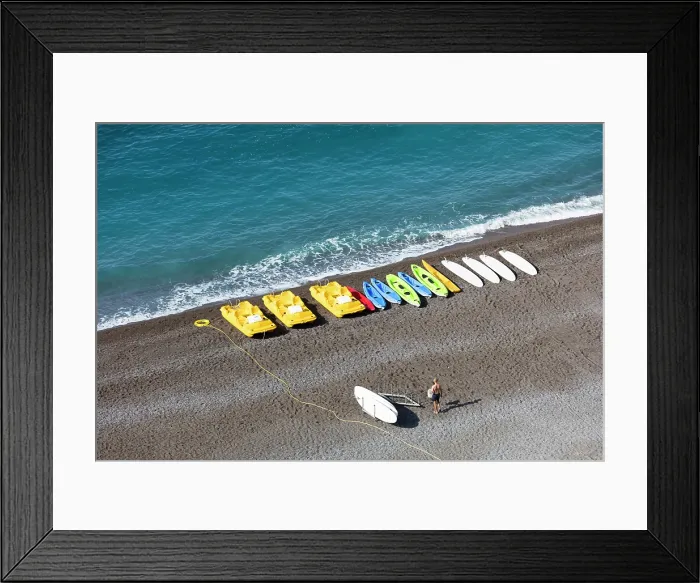 Framed Print : Kayakjs and peddle boats on the beach, Amalfi Coast, Salerno Province, Campania, Italy Framed Print : Kayakjs and peddle boats on the beach, Amalfi Coast, Salerno Province, Campania, Italy