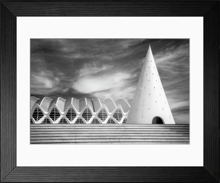 Framed Print : Steps, conical elevator shaft and Science Museum, Ciudad de los artes y ciencias (City of Arts and Sciences), Valencia, Spain Framed Print : Steps, conical elevator shaft and Science Museum, Ciudad de los artes y ciencias (City of Arts and Sciences), Valencia, Spain