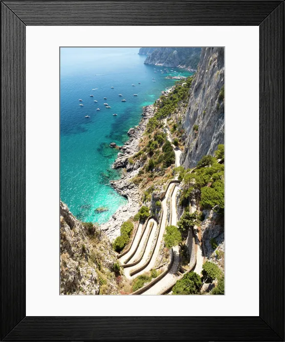 Framed Print : Via Krupp hairpin footpath on the coast of Capri island, Sorrento Peninsula, Bay of Naples, Campania, Italy Framed Print : Via Krupp hairpin footpath on the coast of Capri island, Sorrento Peninsula, Bay of Naples, Campania, Italy