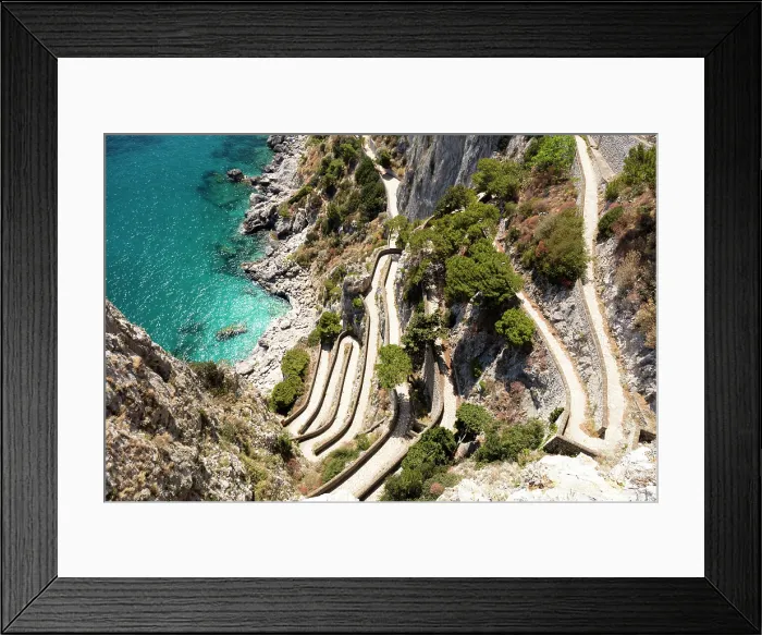 Framed Print : Via Krupp hairpin footpath on the coast of Capri island, Sorrento Peninsula, Bay of Naples, Campania, Italy Framed Print : Via Krupp hairpin footpath on the coast of Capri island, Sorrento Peninsula, Bay of Naples, Campania, Italy