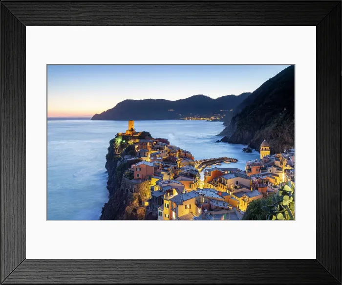 Framed Print : The colourful village of Vernazza at dusk, Cinque Terre, La Spezia district, Liguria, Italy