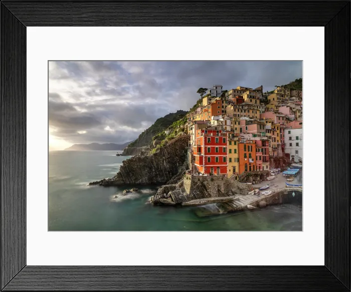 Framed Print : The colourful village of Riomaggiore at dusk, Cinque Terre, La Spezia district, Liguria, Italy Framed Print : The colourful village of Riomaggiore at dusk, Cinque Terre, La Spezia district, Liguria, Italy