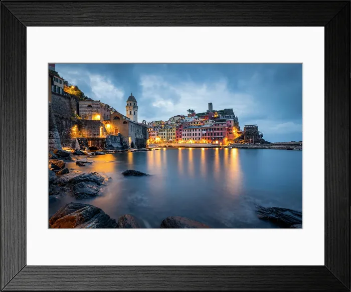 Framed Print : The colourful village of Vernazza at dawn, Cinque Terre, La Spezia district, Liguria, Italy Framed Print : The colourful village of Vernazza at dawn, Cinque Terre, La Spezia district, Liguria, Italy