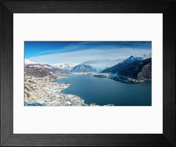 Framed Print : Aerial view of the snowy villages of Dongo and Gravedona, Lake Como, Lombardy, Italy Framed Print : Aerial view of the snowy villages of Dongo and Gravedona, Lake Como, Lombardy, Italy
