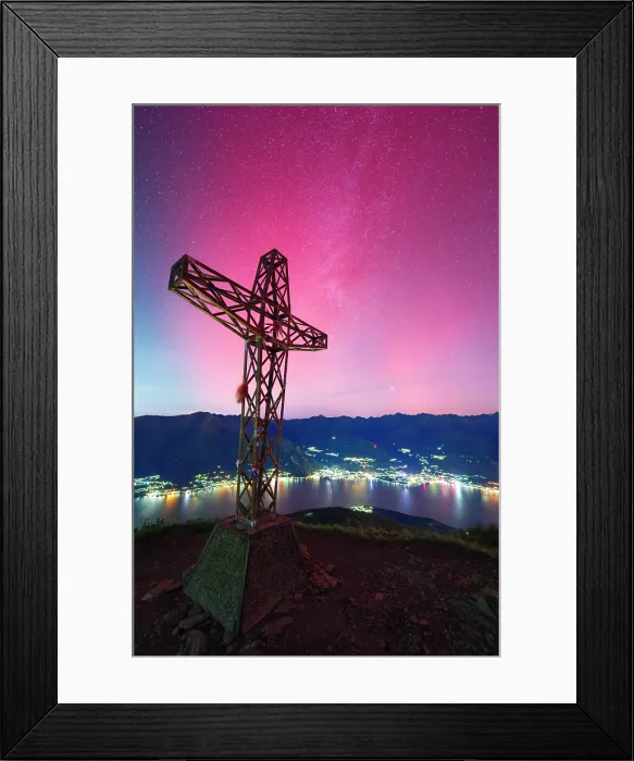 Framed Print : Summit cross under the Northern Lights, Alto Lario, Lake Como, Lombardy, Italy Framed Print : Summit cross under the Northern Lights, Alto Lario, Lake Como, Lombardy, Italy