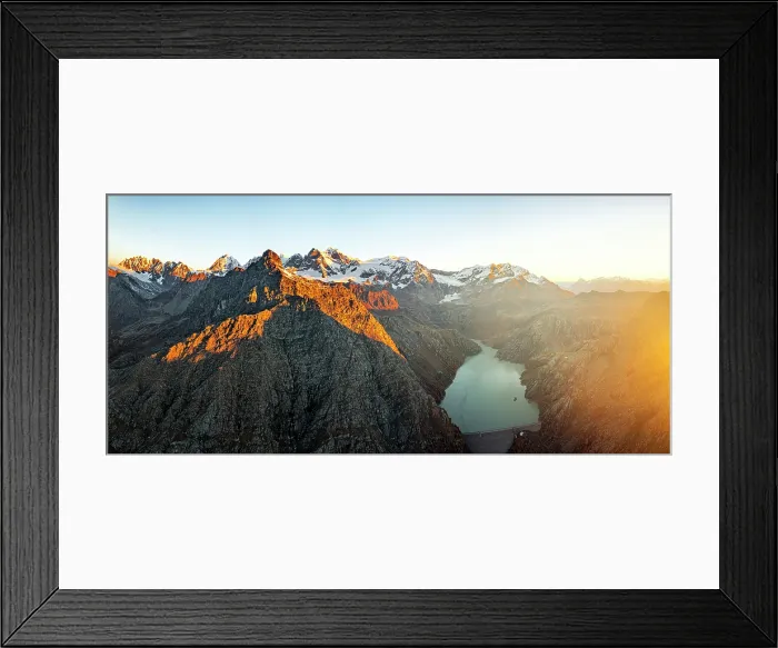 Framed Print : Bernina Range and Campo Moro dam, Valmalenco, Valtellina, Sondrio province, Lombardy, Italy