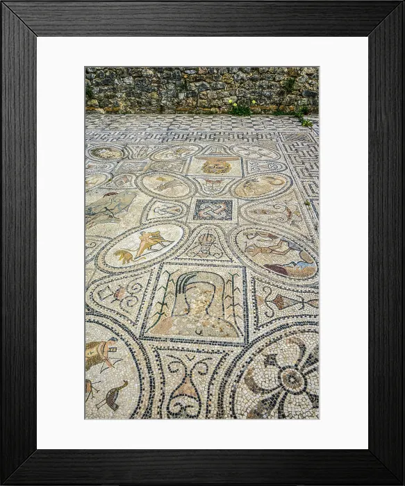 Framed Print : Mosaic tiled floors at the archaeological Site of Volubilis, Voloubilis Roman ruins, Meknes Prefecture, Morocco