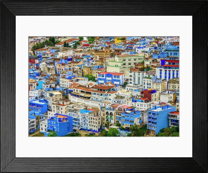 Framed Print : Chefchaouen city from a high viewpoint (Spanish Mosque), Chefchaouen, Morocco Framed Print : Chefchaouen city from a high viewpoint (Spanish Mosque), Chefchaouen, Morocco