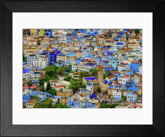 Framed Print : Chefchaouen city from a high viewpoint (Spanish Mosque), Chefchaouen, Morocco Framed Print : Chefchaouen city from a high viewpoint (Spanish Mosque), Chefchaouen, Morocco