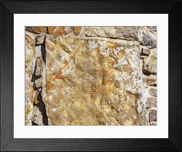 Framed Print : Petroglyphed rock, detailed view, Monte Alban Archaeological Site, Oaxaca State, Mexico