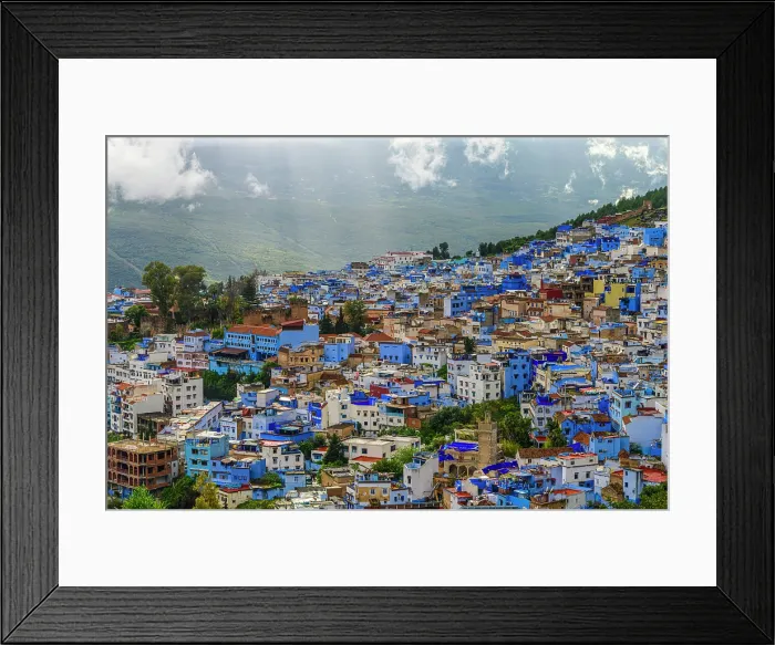 Framed Print : Chefchaouen city from a high viewpoint (Spanish Mosque), Chefchaouen, Morocco Framed Print : Chefchaouen city from a high viewpoint (Spanish Mosque), Chefchaouen, Morocco
