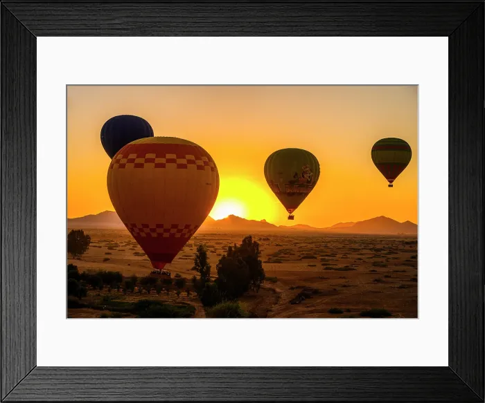 Framed Print : Hot air balloons lifting off at dawn, Marrakech, Morocco Framed Print : Hot air balloons lifting off at dawn, Marrakech, Morocco