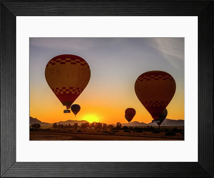 Framed Print : Hot air balloons lifting off at dawn, Marrakech, Morocco Framed Print : Hot air balloons lifting off at dawn, Marrakech, Morocco