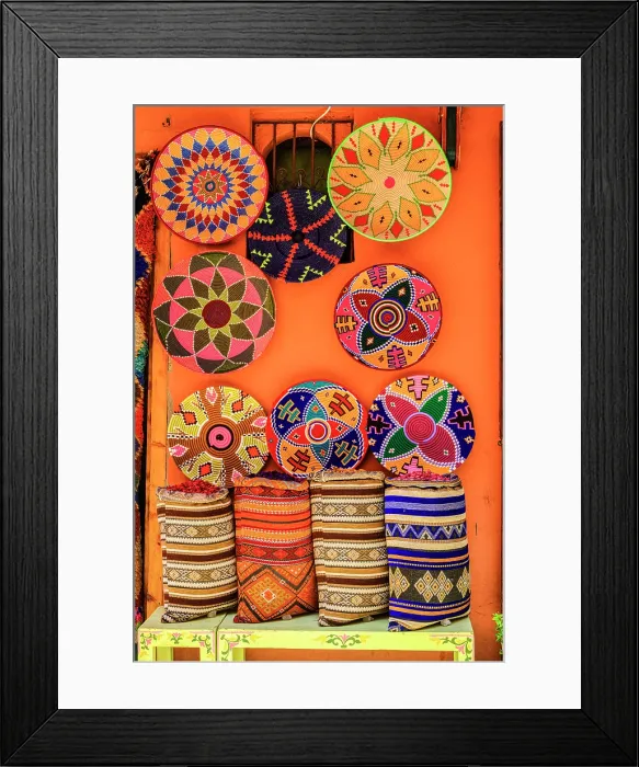 Framed Print : Medina shops and wares, Marrakech, Morocco