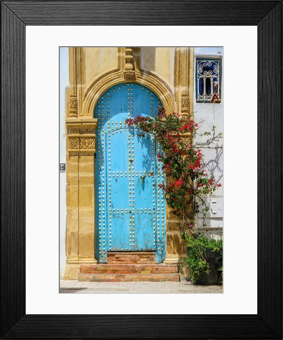Framed Print : Blue door and roses, Rabat, Morocco Framed Print : Blue door and roses, Rabat, Morocco