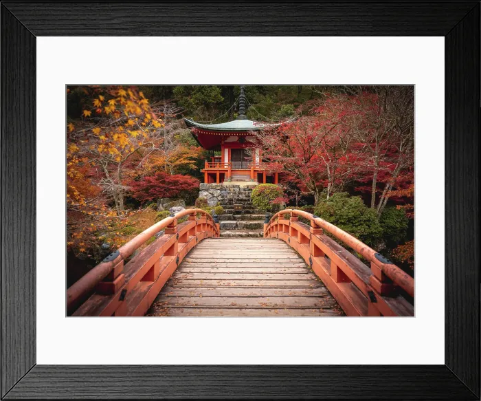 Framed Print : Bentendo Hall & Bridge in Autumn, Daigo-ji Temple, Kyoto, Japan