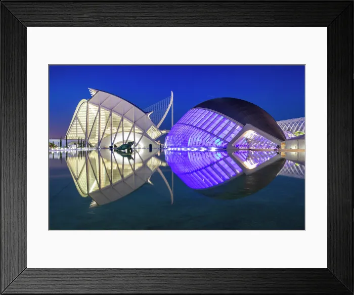 Framed Print : L'hemisferic (The Hemispheric) and Science Museum reflecting in a pool, Ciudad de los artes y ciencias (City of Arts and Sciences) Valencia, Spain Framed Print : L'hemisferic (The Hemispheric) and Science Museum reflecting in a pool, Ciudad de los artes y ciencias (City of Arts and Sciences) Valencia, Spain