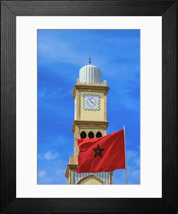 Framed Print : Hassan II mosque minaret and Moroccan flag, Casablanca, Casablanca-Settat, Morocco Framed Print : Hassan II mosque minaret and Moroccan flag, Casablanca, Casablanca-Settat, Morocco