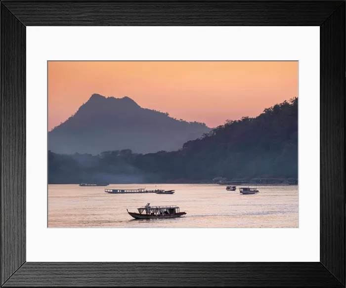 Framed Print : Asia, Laos, Mekong Valley, Mekong River in Northern Laos; riverscape at dawn Framed Print : Asia, Laos, Mekong Valley, Mekong River in Northern Laos; riverscape at dawn