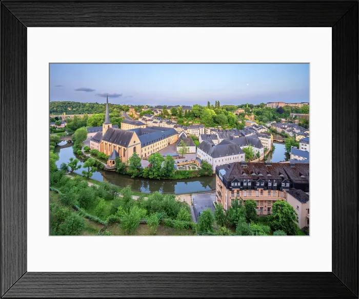 Framed Print : Alzette valley with Neumunster abbey in the evening light, Luxembourg Framed Print : Alzette valley with Neumunster abbey in the evening light, Luxembourg
