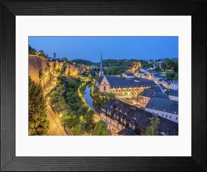 Framed Print : Neumunster Abbey with Alzette and Bock Kasematten at dusk, Luxembourg City Framed Print : Neumunster Abbey with Alzette and Bock Kasematten at dusk, Luxembourg City