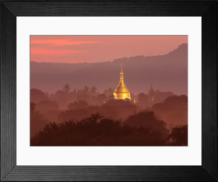 Framed Print : Floodlit pagoda at dusk, Bagan (UNESCO World Heritage Site), Mandalay region, Myanmar (Burma), Asia