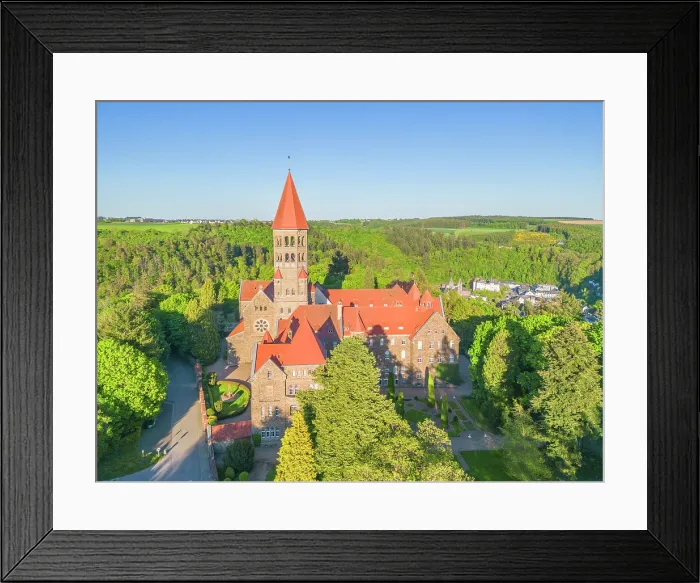 Framed Print : Aerial view at Benedictine Abbey of St. Mauritius and St. Maurus Clervaux, canton Clervaux, Luxembourg Framed Print : Aerial view at Benedictine Abbey of St. Mauritius and St. Maurus Clervaux, canton Clervaux, Luxembourg