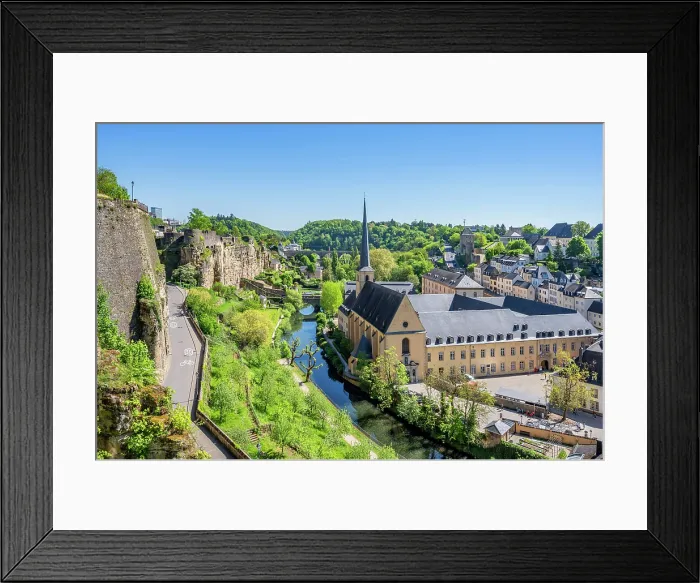 Framed Print : Neumunster abbey at Grund with Bock Kasematten, Luxembourg Framed Print : Neumunster abbey at Grund with Bock Kasematten, Luxembourg