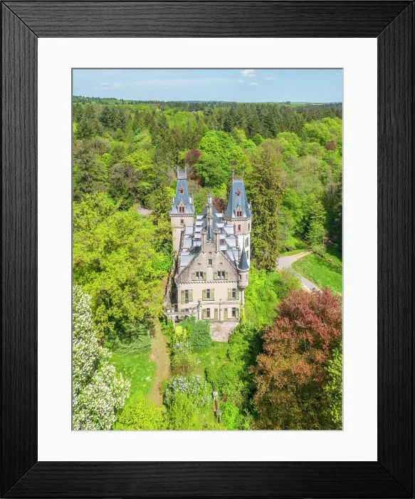 Framed Print : Aerial view at De Meysembourg Castle near Larochette, Canton of Mersch, Luxembourg Framed Print : Aerial view at De Meysembourg Castle near Larochette, Canton of Mersch, Luxembourg