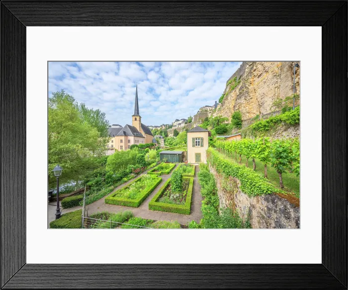 Framed Print : Alzette valley with Bock Kasematten and Neumunster abbey, Luxembourg Framed Print : Alzette valley with Bock Kasematten and Neumunster abbey, Luxembourg