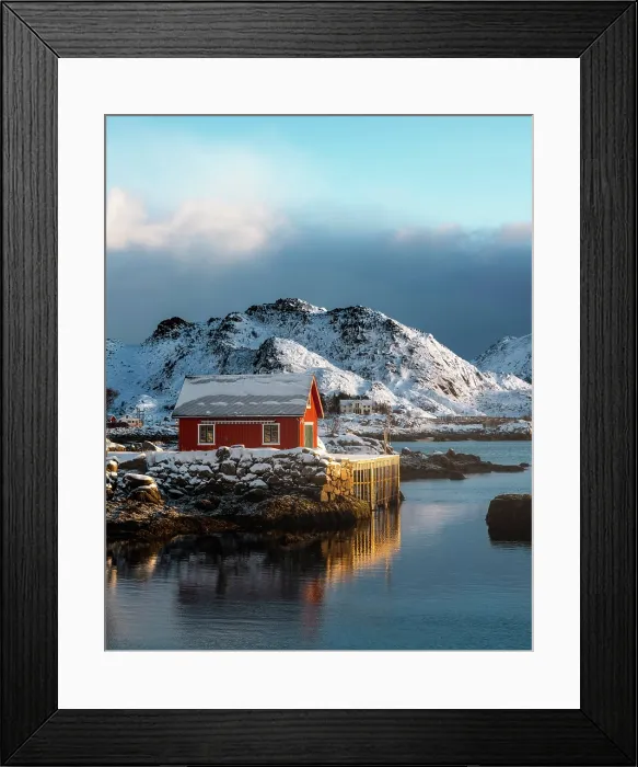 Framed Print : Red rorbu in Ballstad, Lofoten Islands, Norway Framed Print : Red rorbu in Ballstad, Lofoten Islands, Norway