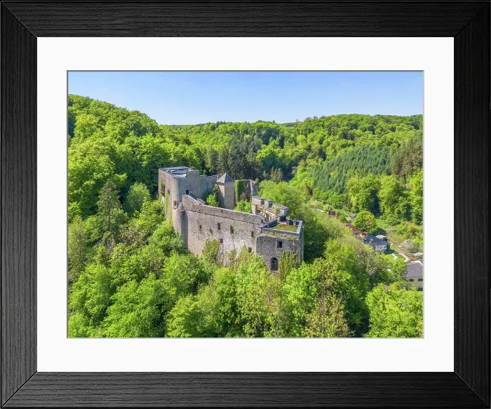 Framed Print : Aerial view at Septfontaines castle, Habscht, valley of the 7 castles, canton Capellen, Luxembourg Framed Print : Aerial view at Septfontaines castle, Habscht, valley of the 7 castles, canton Capellen, Luxembourg