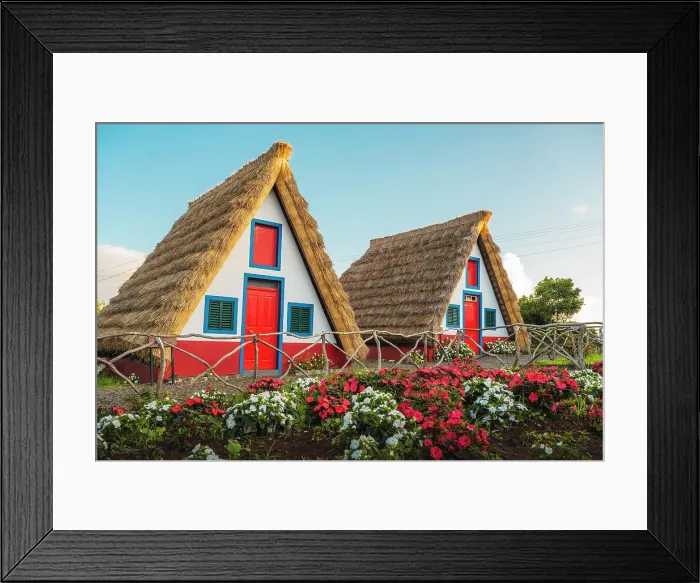Framed Print : Traditional thatch house with flowers, Santana, Madeira, Portugal Framed Print : Traditional thatch house with flowers, Santana, Madeira, Portugal