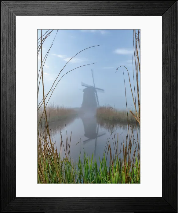 Framed Print : Windmill in Mist, Schermerhorn, Holland, Netherlands Framed Print : Windmill in Mist, Schermerhorn, Holland, Netherlands