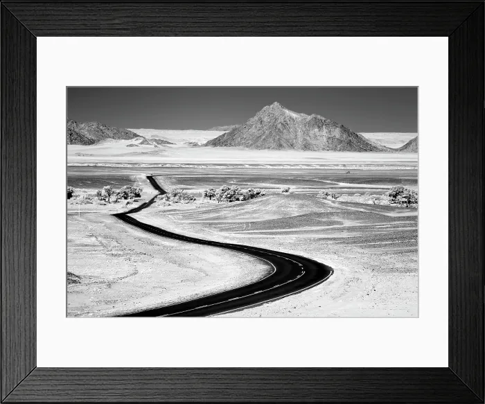 Framed Print : Infrared view of tarmac road winding through the Namib Desert, Sesriem, Namibia Framed Print : Infrared view of tarmac road winding through the Namib Desert, Sesriem, Namibia