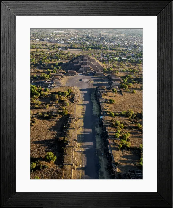 Framed Print : Avenue of the Dead and Pyramid of the Moon at sunrise, aerial view, Teotihuacan, Mexico State, Mexico Framed Print : Avenue of the Dead and Pyramid of the Moon at sunrise, aerial view, Teotihuacan, Mexico State, Mexico