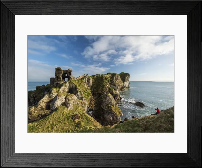 Framed Print : Man photographing Kinbane Caste and headland on the Causeway Coast, County Antrim, Northern Ireland. Spring (March) 2024 Framed Print : Man photographing Kinbane Caste and headland on the Causeway Coast, County Antrim, Northern Ireland. Spring (March) 2024