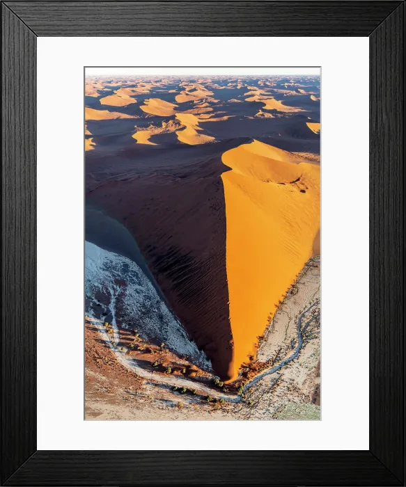 Framed Print : Aerial view of sand dunes, Sossusvlei, Namib-Naukluft National Park, Namib Desert, Namibia