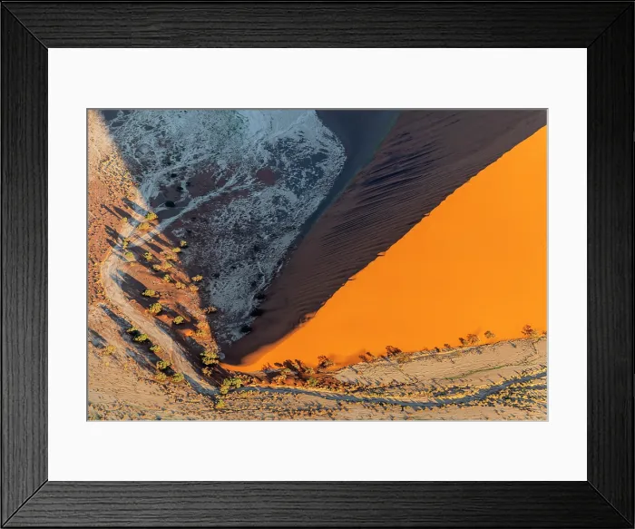 Framed Print : Aerial view of sand dunes and dried-up streams, Sossusvlei, Namib-Naukluft National Park, Namib Desert, Namibia