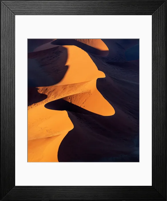 Framed Print : Aerial view of golden sand dunes at sunrise, Sossusvlei, Namib-Naukluft National Park, Namib Desert, Namibia