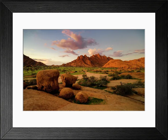 Framed Print : Ancient granite mountains and boulders at dusk, Spitzkoppe, Namib Desert, Namibia Framed Print : Ancient granite mountains and boulders at dusk, Spitzkoppe, Namib Desert, Namibia