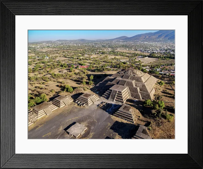 Framed Print : Avenue of the Dead and Pyramid of the Moon at sunrise, aerial view, Teotihuacan, Mexico State, Mexico