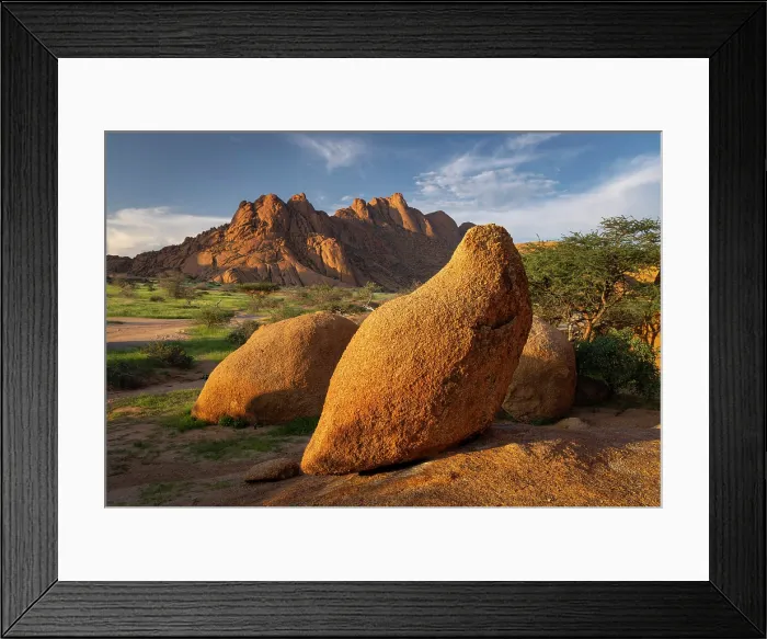 Framed Print : Ancient granite mountains and boulders bathed in evening light, Spitzkoppe, Namib Desert, Namibia Framed Print : Ancient granite mountains and boulders bathed in evening light, Spitzkoppe, Namib Desert, Namibia