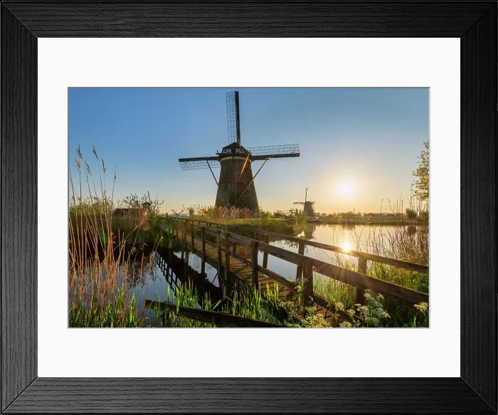 Framed Print : Kinderdijk at Sunrise, Holland, Netherlands