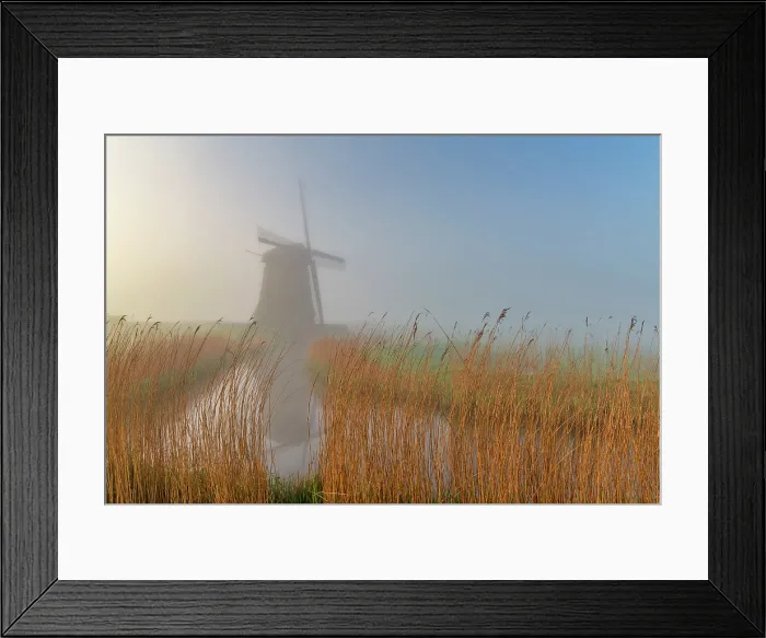Framed Print : Windmill in Mist, Schermerhorn, Holland, Netherlands Framed Print : Windmill in Mist, Schermerhorn, Holland, Netherlands