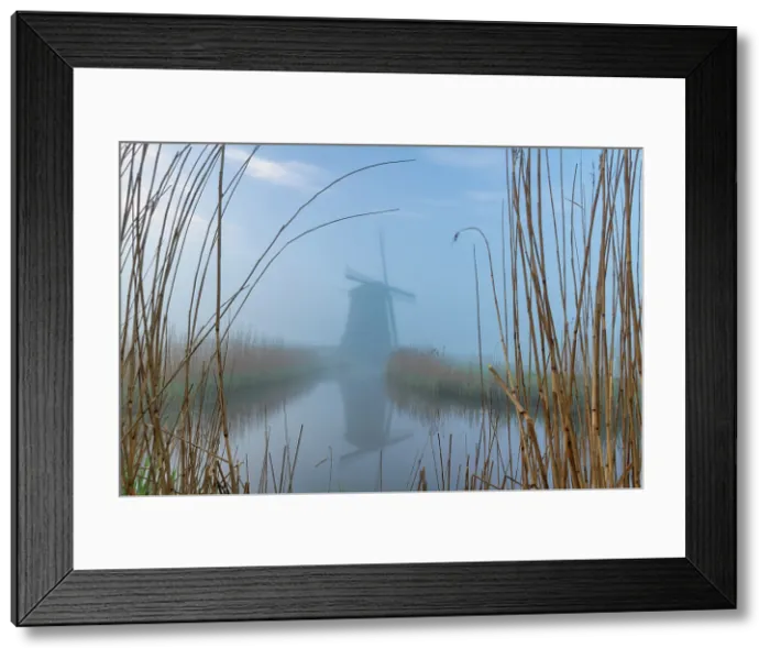Framed Print : Windmill in Mist, Schermerhorn, Holland, Netherlands Framed Print : Windmill in Mist, Schermerhorn, Holland, Netherlands