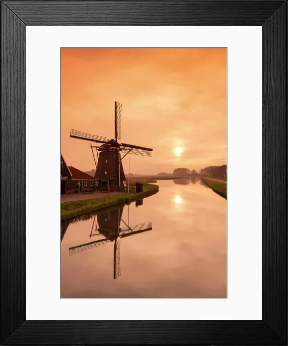 Framed Print : Windmill Reflecting in Dyke at Sunset, Oterleek, Holland, Netherlands Framed Print : Windmill Reflecting in Dyke at Sunset, Oterleek, Holland, Netherlands