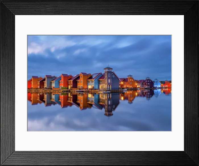 Framed Print : Colourful Houses at Dusk, Groningen, Holland, Netherlands Framed Print : Colourful Houses at Dusk, Groningen, Holland, Netherlands